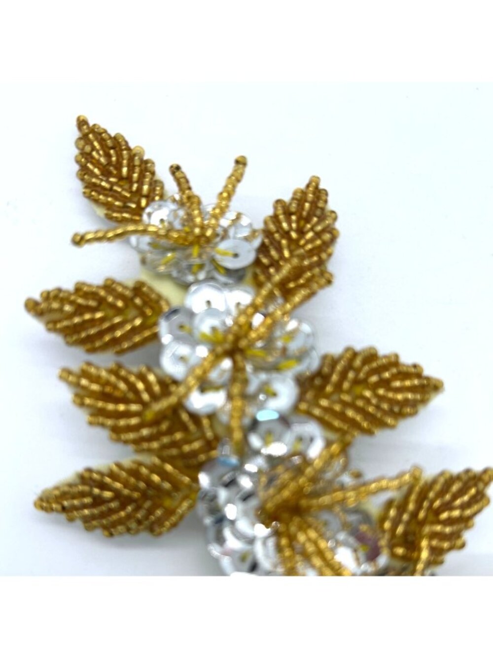 Floral Hair Barrette Gold-Tone Beaded Silvertone Sequin 6" Bridal Prom Formal - Picture 4 of 10